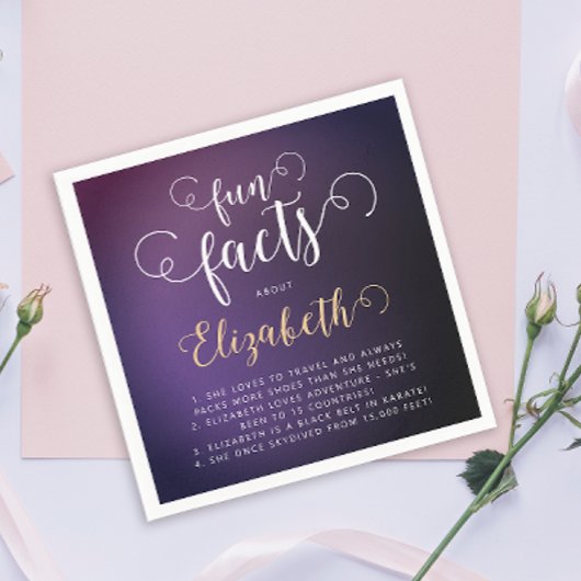 Elegante Feminine Lila Fun Fakten Weiße Schrift Serviette