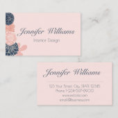 Elegante feminine Marine blau und rot-rosa Blüte Visitenkarte (Vorne/Hinten)
