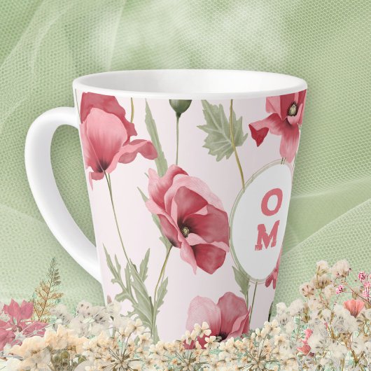 Elegante Feminine Monogram Wildblume Pink Poppy Milchtasse