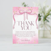 Elegante Feminine Pink Bow Imitate Gold Glitzer Br Dankeskarte (Stehend Vorderseite)