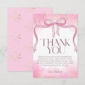 Elegante Feminine Pink Bow Imitate Gold Glitzer Br Dankeskarte (Vorne/Hinten)