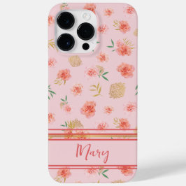 Elegante, feminine rosa Blüten mit Streifen Case-Mate iPhone 14 Pro Max Hülle