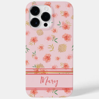 Elegante, feminine rosa Blüten mit Streifen Case-Mate iPhone 14 Pro Max Hülle