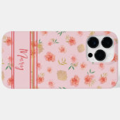 Elegante, feminine rosa Blüten mit Streifen Case-Mate iPhone Hülle (Rückseite (Horizontal))