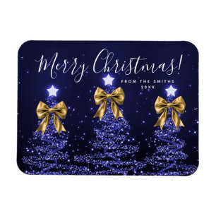 Elegante Ferien Navy Blau Weihnachtsbäume Gold  Magnet