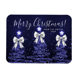Elegante Ferien Navy Blue Weihnachtsbäume Silber  Magnet