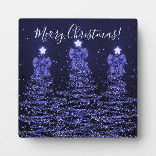 Elegante Ferien Navy-Weihnachtsbäume Schleifen Fotoplatte