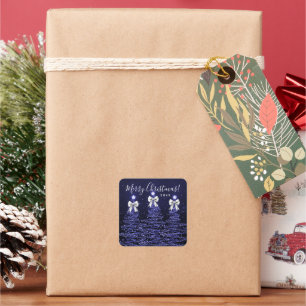 Elegante Ferien Navy-Weihnachtsbäume Schleifen Sil Quadratischer Aufkleber