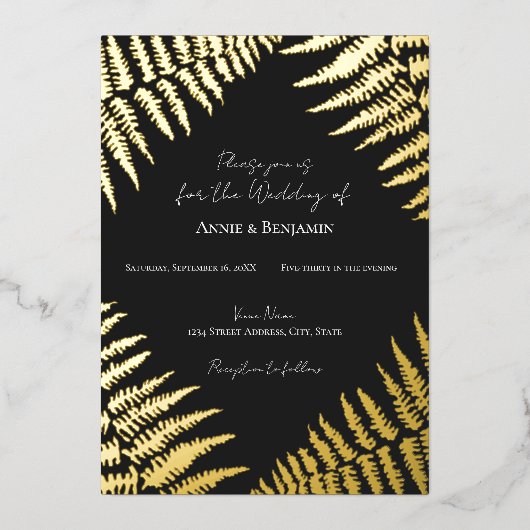 Elegante Fern Design Wedding Foil Einladung (Vorderseite)