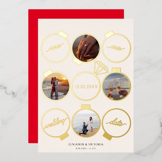 Elegante Feste Ornamente Save the Date Urlaub Folieneinladung (Vorderseite/Rückseite)