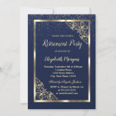 Elegante Festive Gold Frame Navy Blue Retirement Einladung (Vorderseite)
