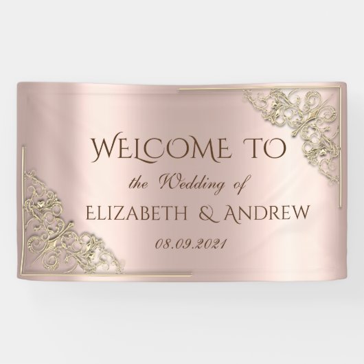 Elegante Festive Gold Frame Rose Gold Banner (Horizontal)