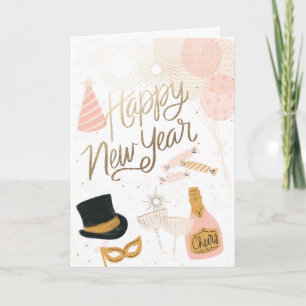 Elegante Festive Icons Card Happy New Year Card Karte