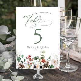 Elegante festliche florale Hochzeit im Winter Tischnummer