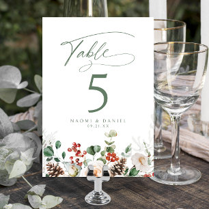 Elegante festliche florale Hochzeit im Winter Tischnummer