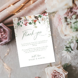 Elegante Festliche Florale Winterhochzeit Dankeskarte