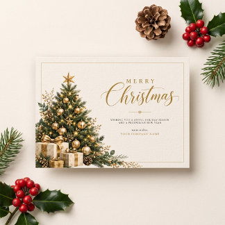 Elegante Festliche Goldene Weihnachtsbaum Geschäft Feiertagskarte