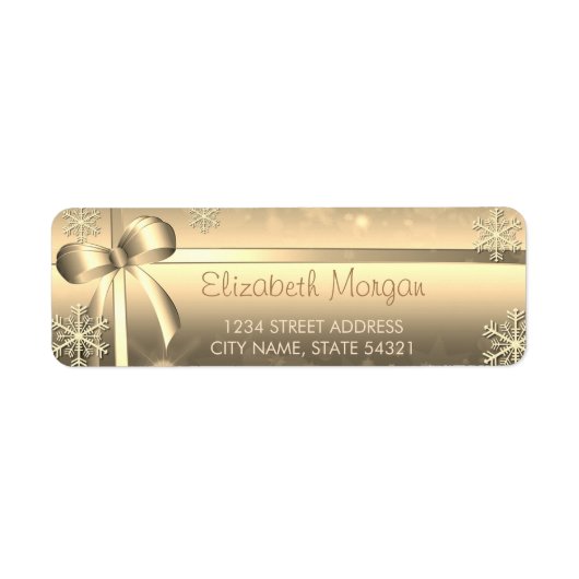 Elegante festliche Goldschneeflocken, Bow Label (Vorne)