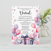 Elegante festliche Rosa Balloons Virtual Baby Dusc Einladung (Stehend Vorderseite)