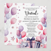 Elegante festliche Rosa Balloons Virtual Baby Dusc Einladung (Vorne/Hinten)