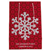 Elegante festliche Rote Schneeflocke Mittlere Geschenktüte (Rückseite)