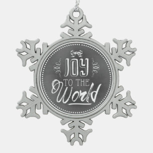 Elegante festliche Schiefertafel Freude auf der We Schneeflocken Zinn-Ornament