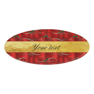 Elegante festliche Stechpalme auf Imitat-Rot-Folie Namenschild
