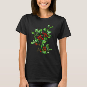 Elegante Festliche Vintage Weihnachts Stechpalmen T-Shirt