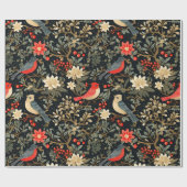 Elegante festliche Vögel & blumengeschmückte Weihn Geschenkpapier (Flach)