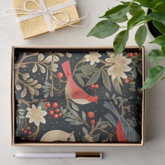 Elegante festliche Vögel & Blumenweihnachtsdekoupa Seidenpapier (Geschenk)