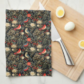 Elegante festliche Vögel & florale Weihnachten Rot Geschirrtuch (Viertel Falte)