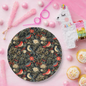 Elegante festliche Vögel & florale Weihnachten Rot Pappteller (Party)