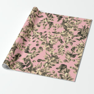 Elegante festliche Wasserfarbe Gold Beige Berries Geschenkpapier