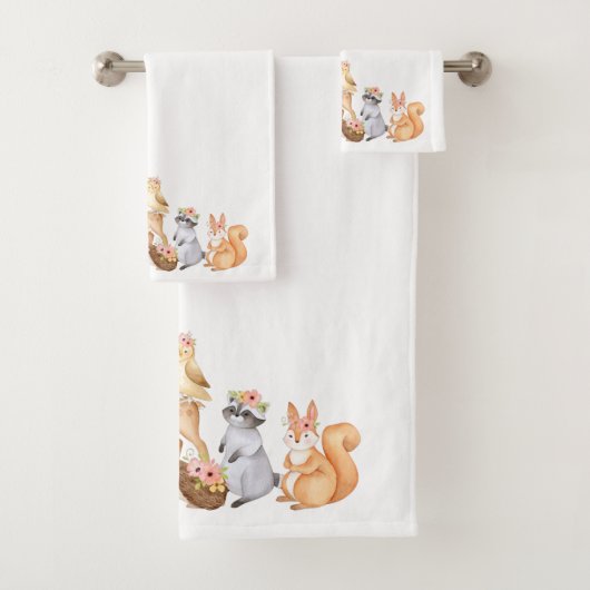 Elegante festliche Wasserfarben Winterwaldlandtier Badhandtuch Set (Insitu)