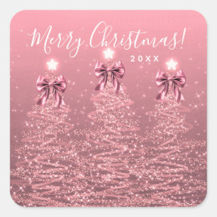 Elegante Festtags-Rosé-Weihnachtsbaumschleifen Quadratischer Aufkleber