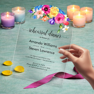 Elegante, fette, bunte Wasserfarben Hochzeit mit B Acryleinladungen