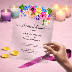 Elegante Fette Farbige Aquarell Blumen Hochzeit Acryleinladungen