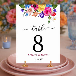 Elegante Fette Farbige Aquarell Blumen Hochzeit Tischnummer