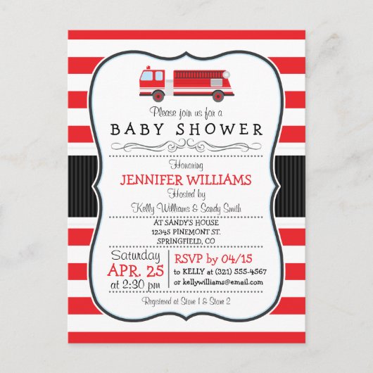 Elegante Feuerwehrwagen Kinderdusche Einladung (Vorderseite)