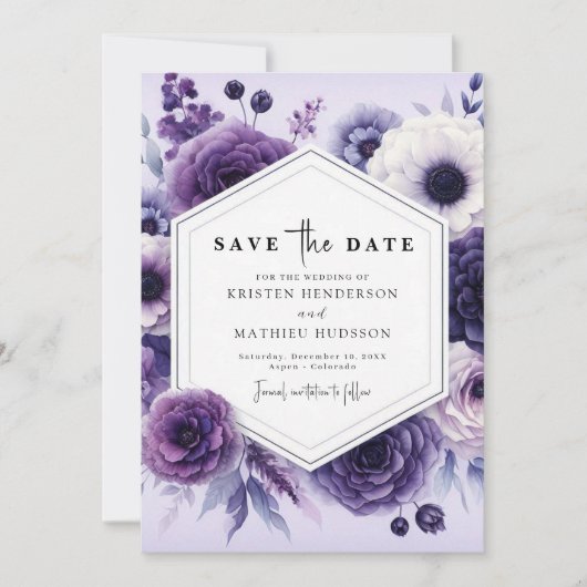 Elegante Field Lila Floral Wedding Save The Date (Vorderseite)