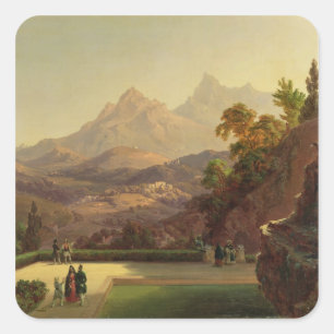 Elegante Figuren, die auf einer Terrasse, Sintra,  Quadratischer Aufkleber