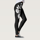 Elegante filigrane Blüten Moderne Schwarz-Weiß Leggings (Rechts)