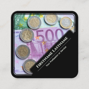 Elegante Finanzexperten mit gerahmtem Euro-Geld Quadratische Visitenkarte