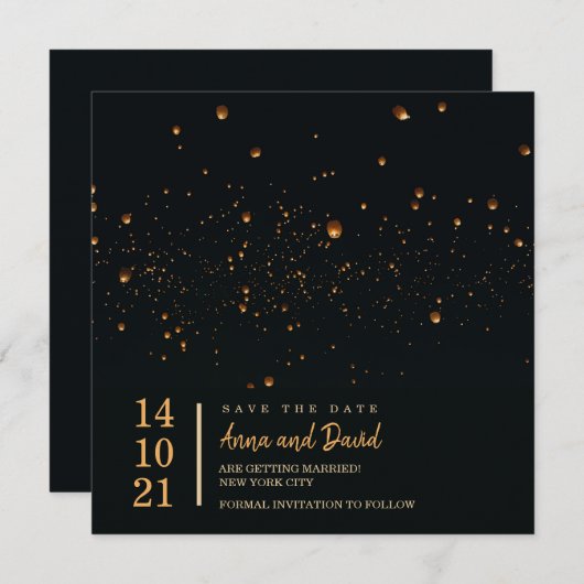 Elegante Fire Sky Lantern Save the Date Einladung (Vorne/Hinten)