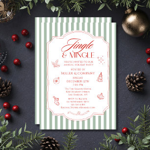 Elegante Firmenweihnachtsfeier Grün gestreift Einladung