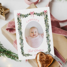 Elegante First Christmas Baby Girl Foto Card Karte