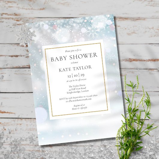 Elegante First Winter Snowflakes Babydusche Einladung