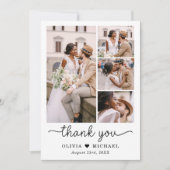 Elegante Five Foto Collage Script Hochzeit Dankeskarte (Vorderseite)