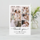 Elegante Five Foto Collage Script Hochzeit Dankeskarte (Stehend Vorderseite)