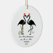 Elegante Flamingo Erstes Verheiratetes Foto Keramik Ornament (Rechts)